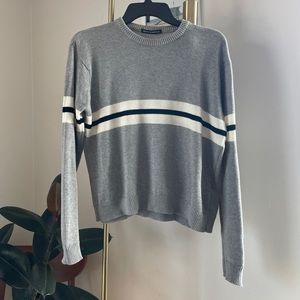 Brandy Melville Grey Crewneck with White and Black Stripe